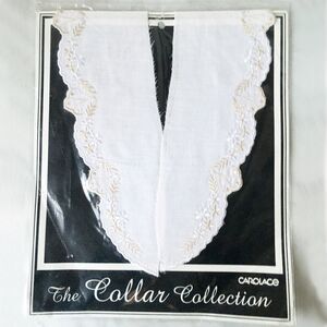 Vintage Lace Collar White & Tan Embroidered Flowers Sew-On Carolace Collar